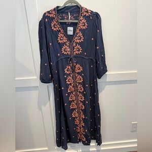 Free People Boho Maxi Dress with Floral Embroidery